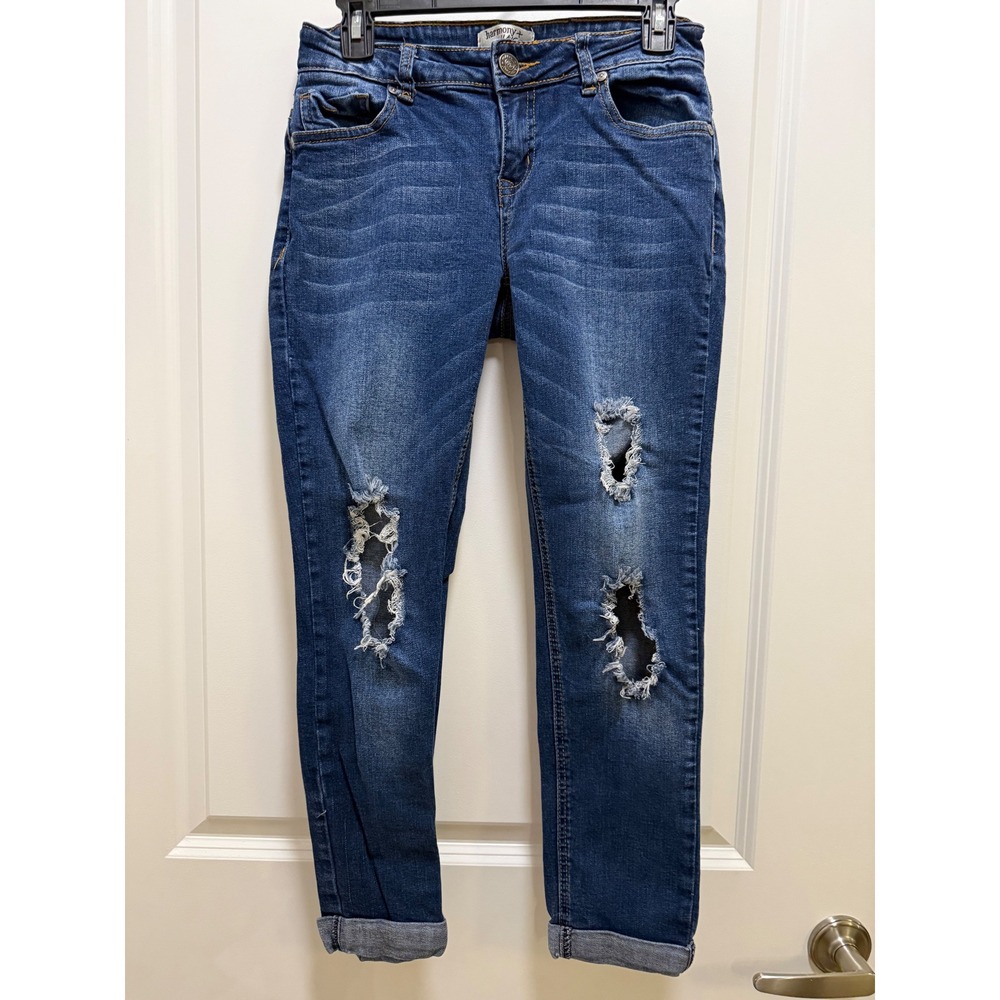 Harmony + Havoc Distressed Skinny Jeans Medium Wash Blue Ripped Denim Size‎ 5